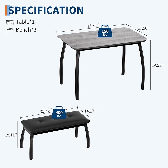 3 Piece Farmhouse Dining Table Set - Image 7