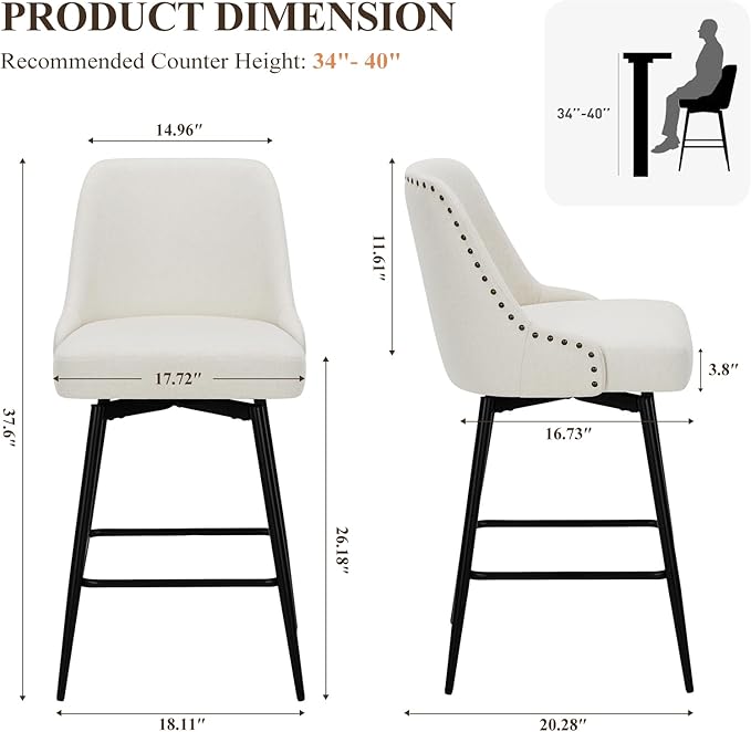 COLAMY Bar Stools Set of 2, 26.18" Counter Height Swivel Stools - Image 2