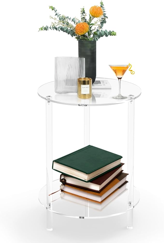 Clear Acrylic Round Side Table for Small Spaces, Acrylic Clear by CHONOVO