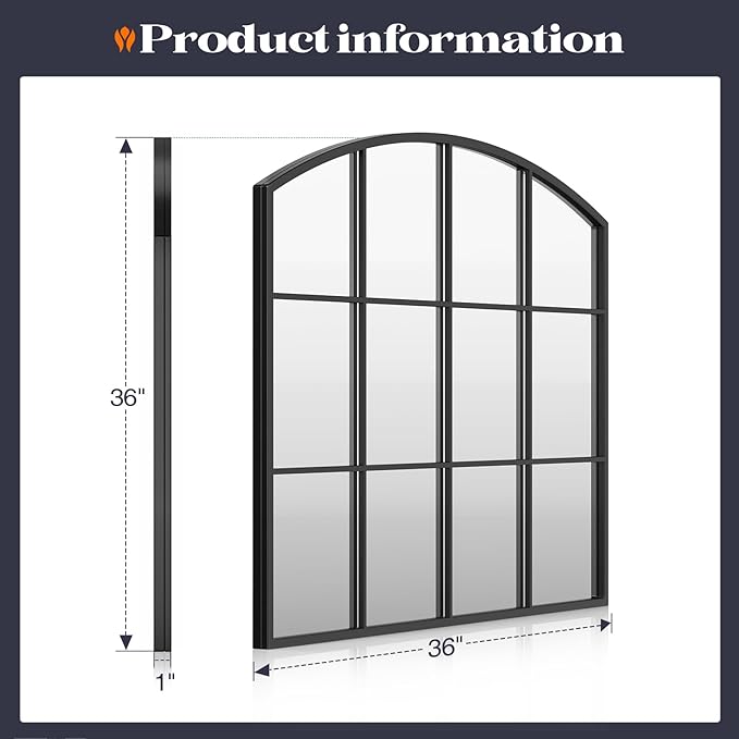 Window Pane Black Mirror, Large Arch Grid Mirror - Image 6