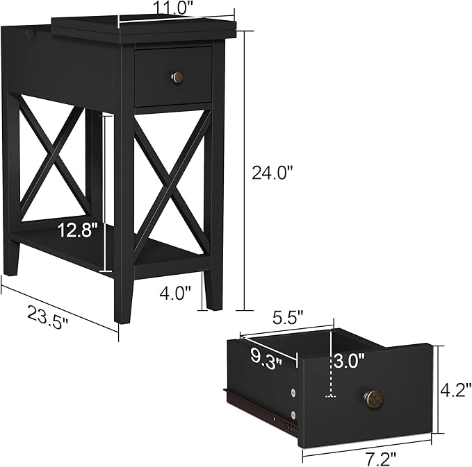 ChooChoo End Table Set of 2, Flip Top Narrow End Table - Image 3