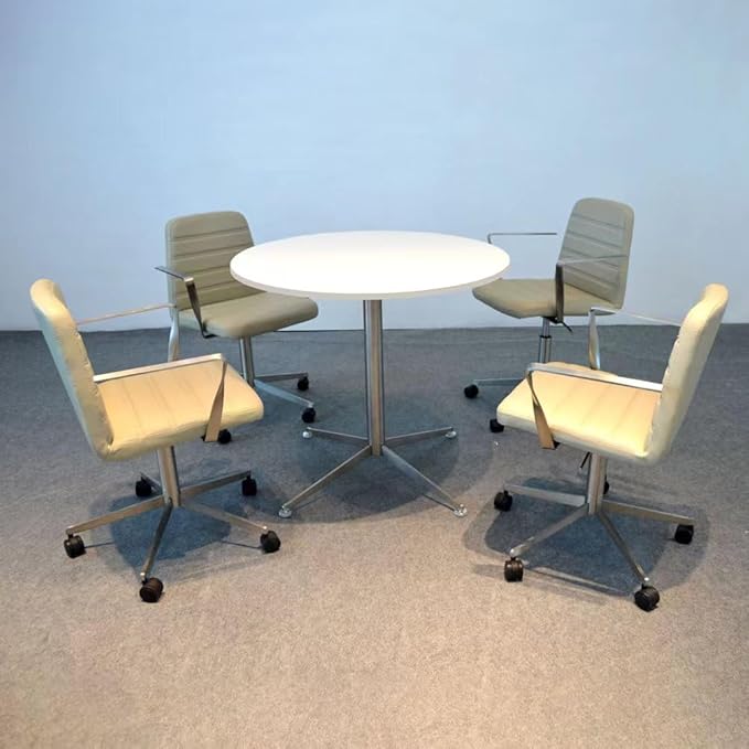 White Dining Table Round Small Office Table Conference Table Coffee Meeting - Image 8