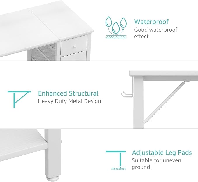 Lufeiya White Desk with Drawers & Storage Shelves, 47 Inch Study Work Writing - Image 8