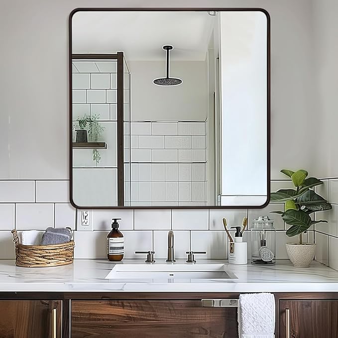 ANDY STAR 36x36 Inch Bronze Bathroom Mirror, Rounded Square Oil Rubbed Bronze - Image 3