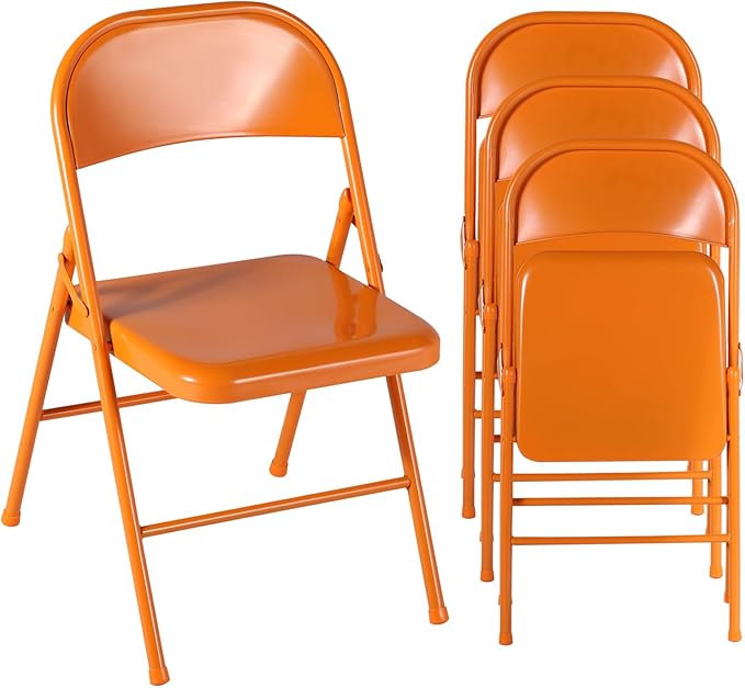 VECELO Metal Folding Chairs 4 Pack, Double Hinged Steel Frame Easy by VECELO