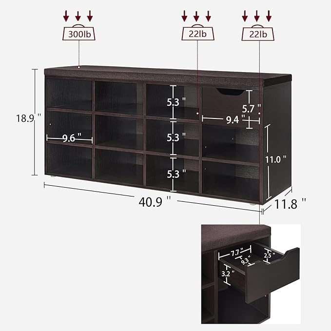 DINZI LVJ Shoe Bench, Entryway Storage Bench - Image 3