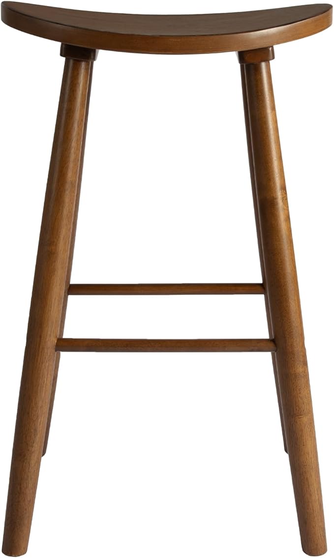 Nora 30" Backless Bar Stool, Saddle Seat Design, Solid Rubber Wood Frame - Image 3