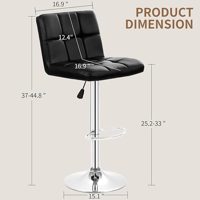 BestOffice Bar Stools Set of 2, Adjustable PU Leather Swivel Barstools - Image 3