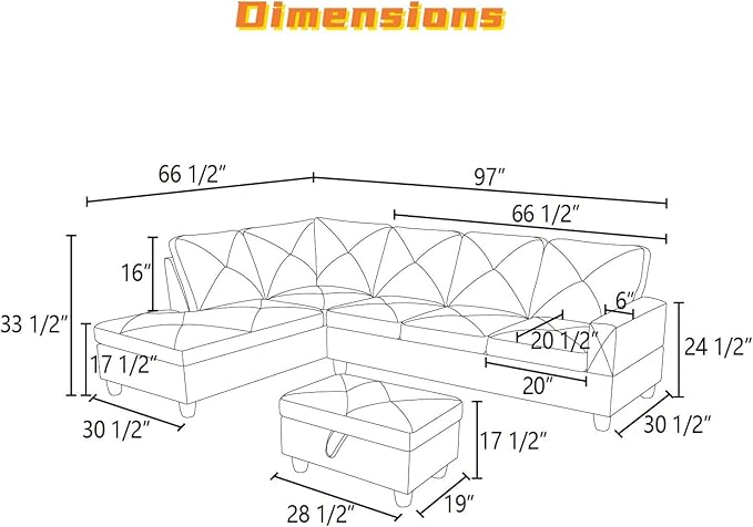L Shaped Sectional Couch with Otttoman, Apartments - Image 2