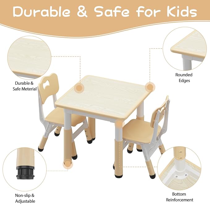 GarveeHome Kids Table and 2 Chairs Set, Height Adjustable Toddler Table and - Image 6