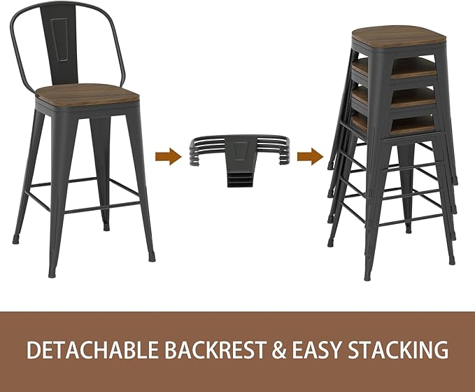 26” Swivel Bar Stools Set of 4, Counter Height Bar Stools Wooden Seat, Metal - Image 7