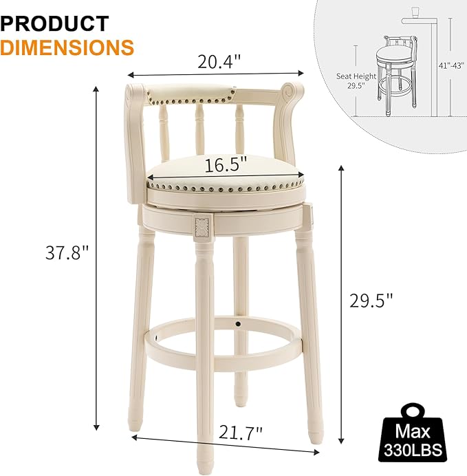 CozyRain Bar Stools Modern Swivel Barstools, Kitchen Counter Genuine Leather - Image 3