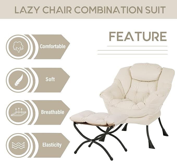 LITA Lazy Chair with Ottoman, Accent Contemporary Lounge Single Leisure - Image 5