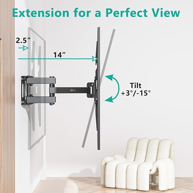 WALI Full Motion TV Wall Mount for Most 32-70 inch Flat Curved TVs, Swivel - Image 3