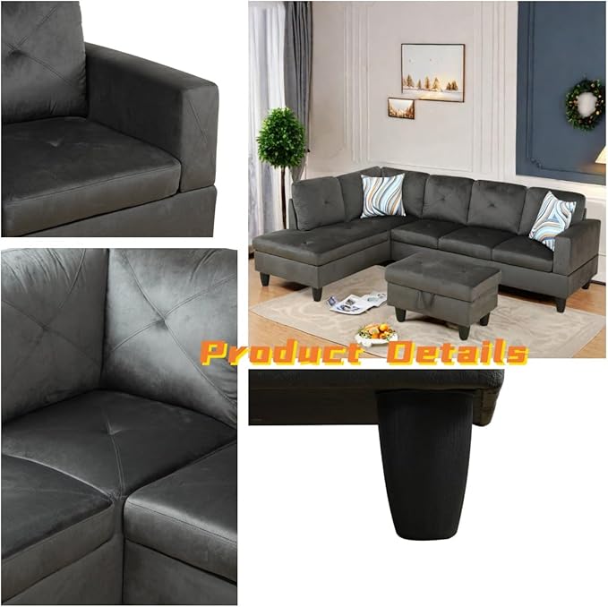 L Shaped Sectional Couch with Otttoman, Apartments - Image 3