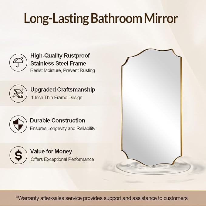 Gold Bathroom Mirror, Curved Mirror in Anti-Rust SUS304, Thin Metal Framed - Image 7