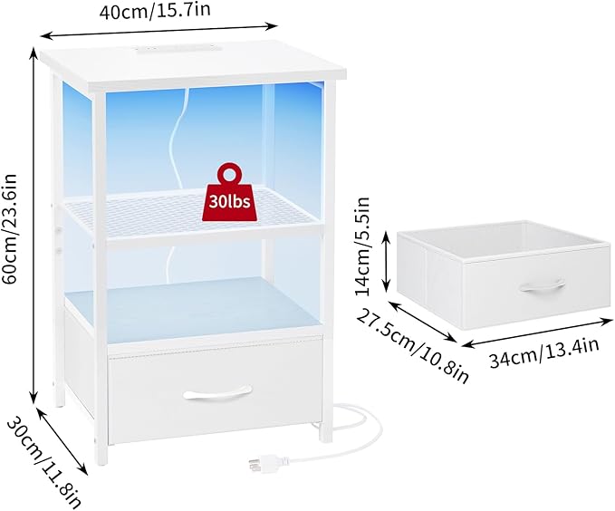 Fixwal Night Stand with Charging Station, LED Nightstand with Fabric Drawers - Image 3