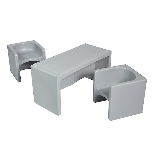 ECR4Kids Tri-Me Table and Cube Chair Set, Light Grey by ECR4Kids