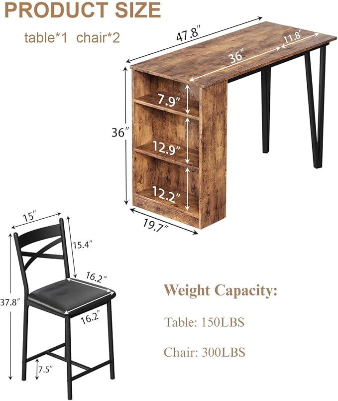Garvee Bar Table and Chairs Set, 3 Piece Bar Table Set - Image 2