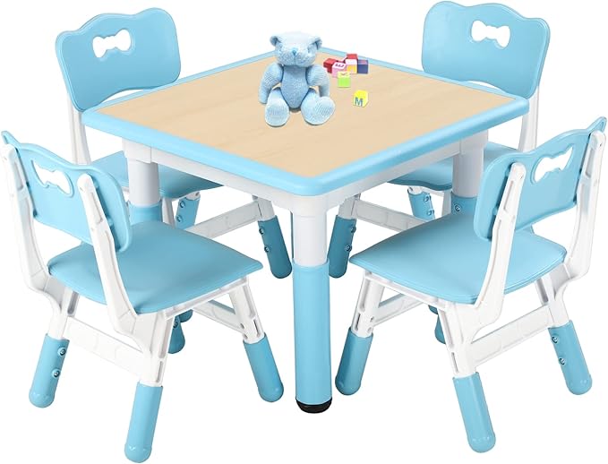 FUNLIO Kids Table and 4 Chairs Set, Height Adjustable Toddler Table and Chair by FUNLIO
