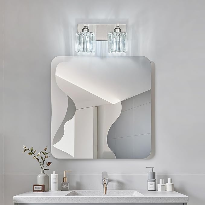 Modern Vanity Light 2-Lights Brushed Nickel Vanity Light Crystal Bathroom Wall - Image 7