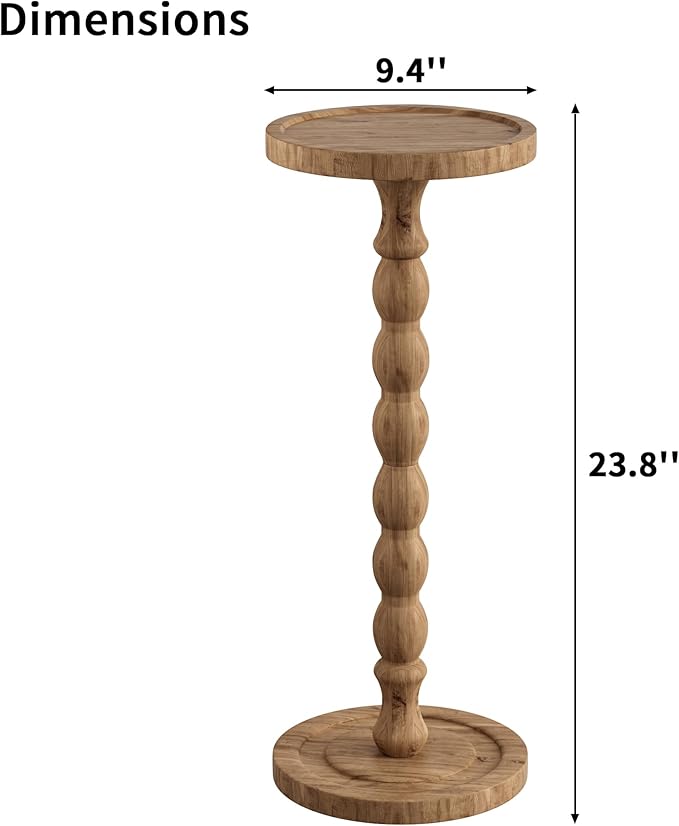 Solid Wood Drink Table, Rubber Wood‌ Small Round Side Table - Image 3