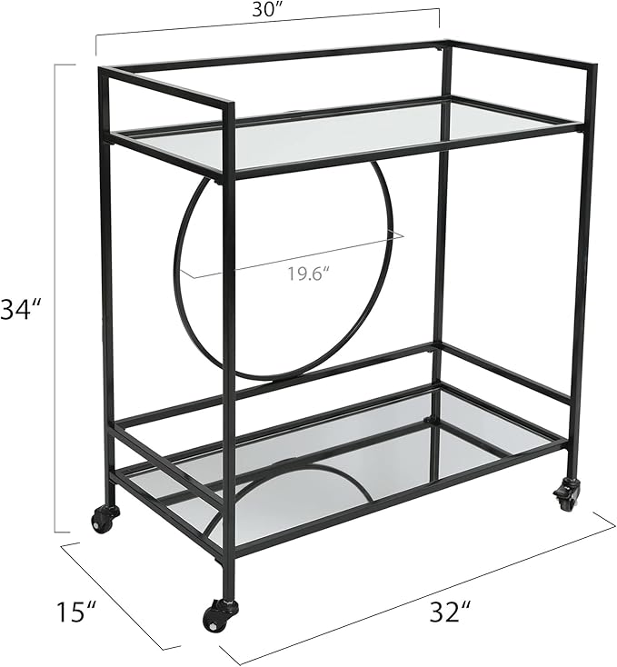 RiteSune Black Bar Cart with Wheels, Vintage Serving Cart Wine Cart with 2 - Image 2
