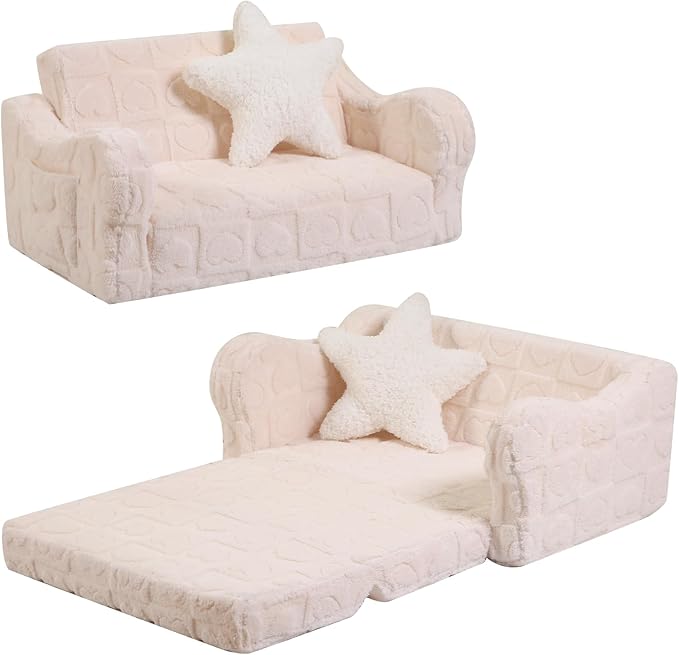 Extra Wider Seating Toddler Couch, 2-in-1 Toddler Soft Couch Fold Out by MOMCAYWEX