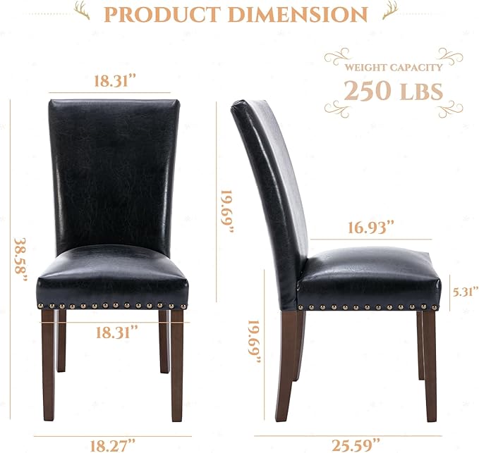 Parsons Dining Chairs Set of 4, Upholstered Nailhead PU Leather Dining Room - Image 2