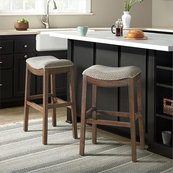 Alaterre Furniture Williston Bar Height Stool, Dark Brown, Solid Rubberwood - Image 2