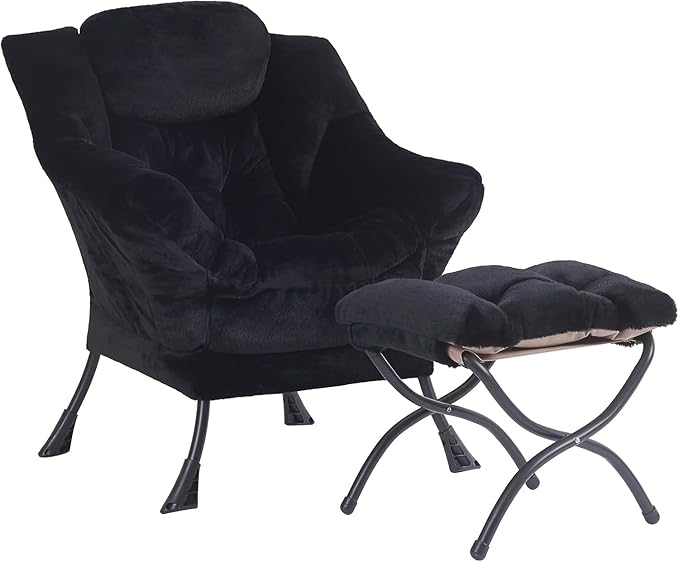 Plush Lazy Chair and Ottoman, Large Contemporary Accent Lounge Chair by Givjoy