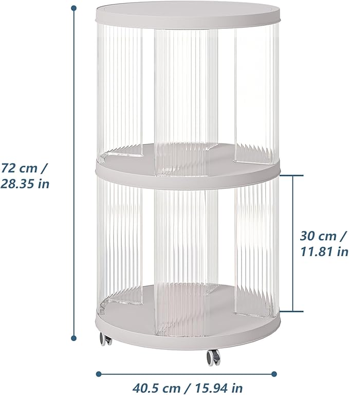 Rotating Bookshelf, 360°Display Spinning Bookshelf, 2 Tiers Moveable White - Image 2