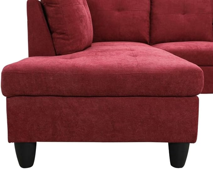 Red L-Shaped 3-Piece Flannel Sofa - Image 4