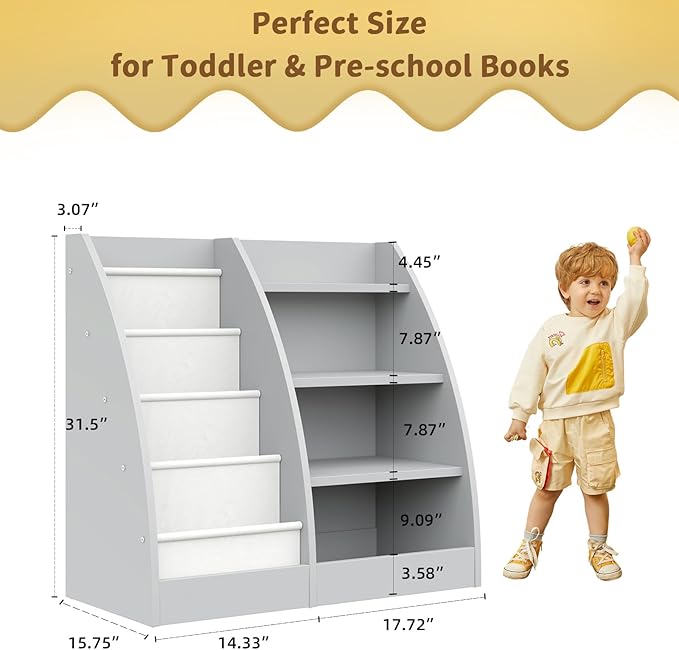 4 Tier Kids Bookshelf Set of 2, 4 Layer Sling Kids Book Shelf - Image 6