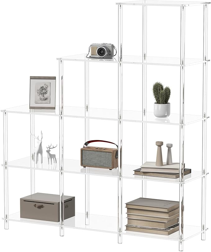 5-Tier Acrylic Bookshelf, 9 Cube Bookcase, Living Room, Easy Assembly, 11.8" D by CRTERICX