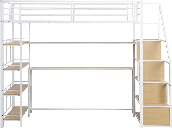 Twin Size Metal Loft Bed with Staircase, Full-Length Guardrails, a Built-in - Image 6