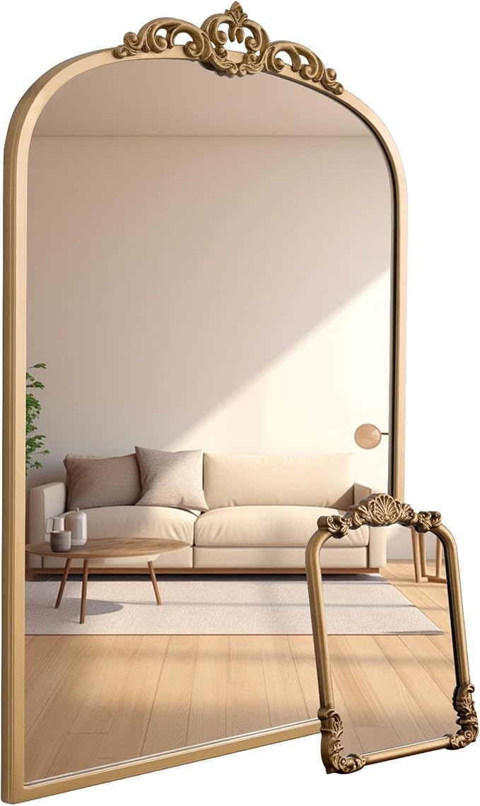 1 Set Vintage Mirror 20x30 Gold Antique Baroque Arched Ornate Traditional Brass by Meolyx