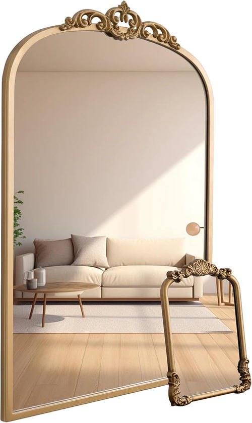 1 Set Vintage Mirror 20x30 Gold Antique Baroque Arched Ornate Traditional Brass by Meolyx