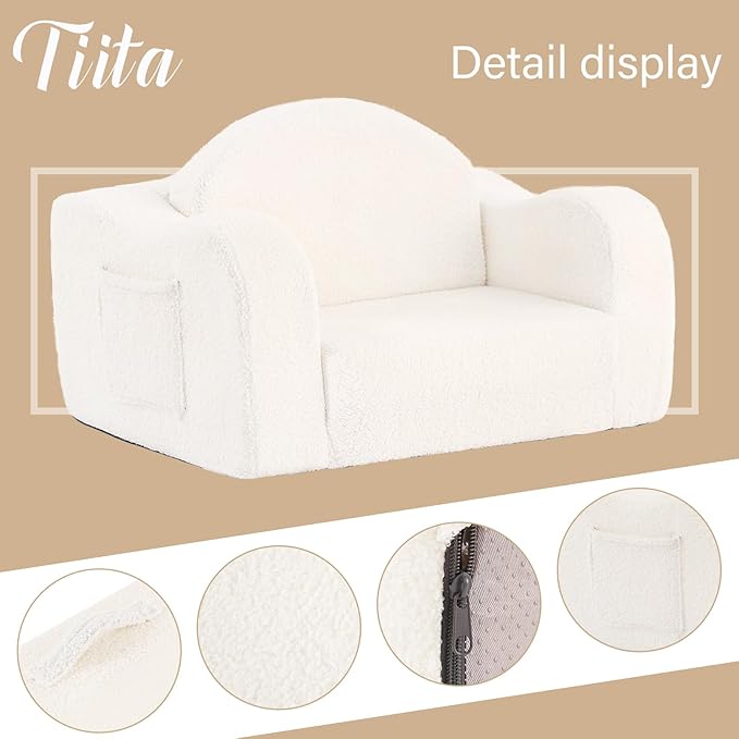 Tiita Kids Chairs for Toddler, 2-in-1 Toddler Soft Sherpa Couch Fold Out - Image 4