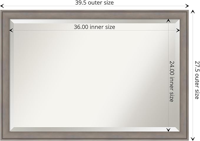 Amanti Art Grey Wall Mirror 28x40 Greywash Rectangle Bathroom Mirror - Image 4