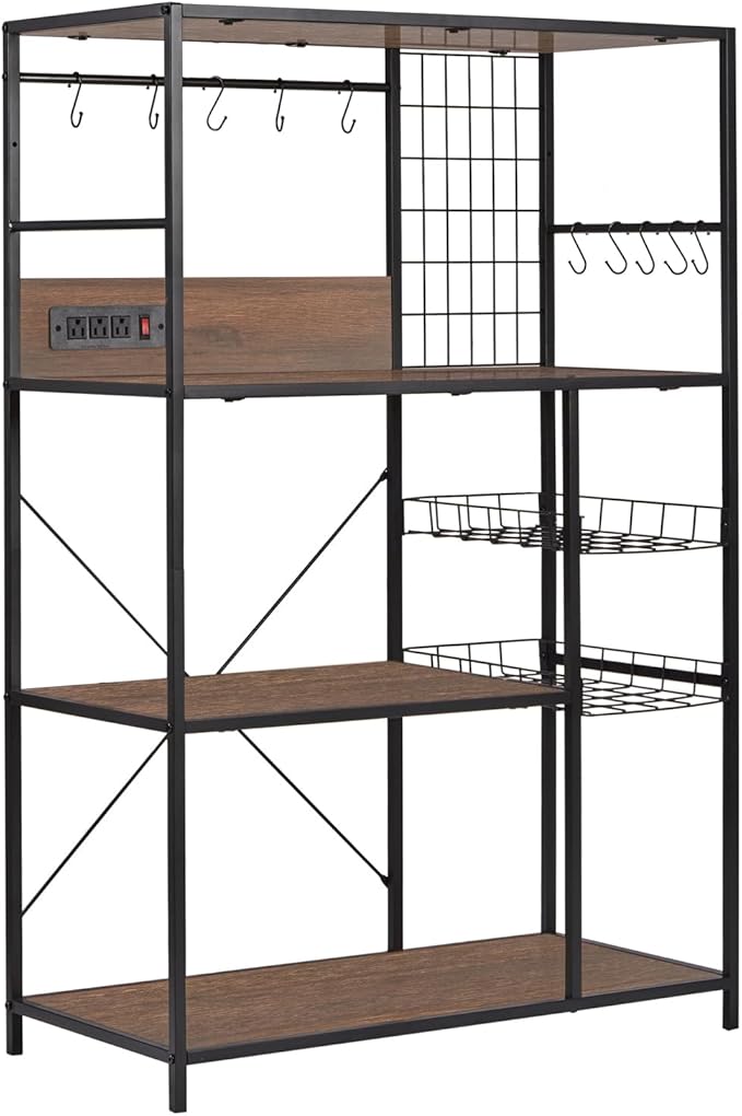 Bakers Rack with Power Outlet, Microwave Stand with Storage, Coffee Bar by fusehome