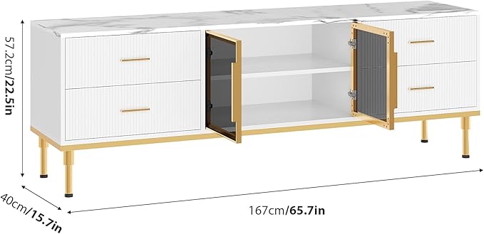 66" Fluted TV Stand with LED Light, Modern Entertainment Center - Image 3
