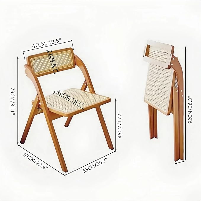 Simple Rattan Dining Chair Set of 2, Foldable Lounge Chair, Suitable - Image 2