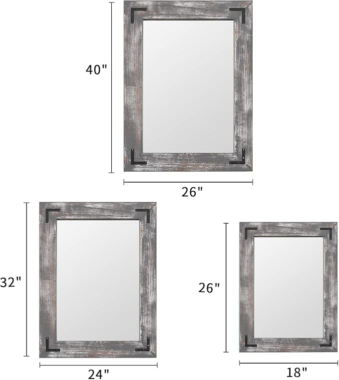 YOSHOOT Rustic Wooden Framed Wall Mirror, Natural Wood Bathroom Vanity Mirror - Image 3