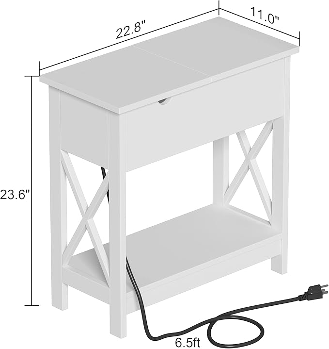 ChooChoo End Table with Charging Station, Narrow Flip Top Side Table with USB - Image 3
