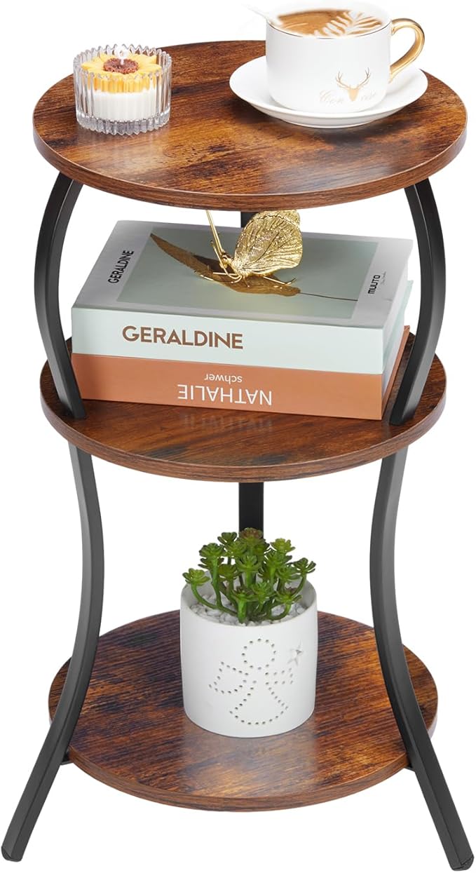 Vintage Small Round Side Table, 3-Tier Slim Waist Circular End Table by YEAKOO