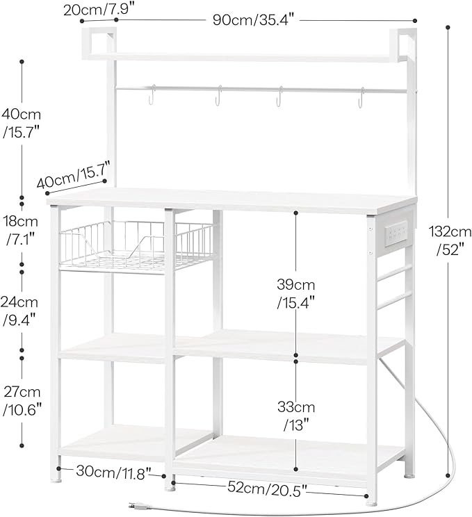 HOOBRO Bakers Rack with Power Outlet, 35.4 Inches Coffee Bar with Mesh Basket - Image 3