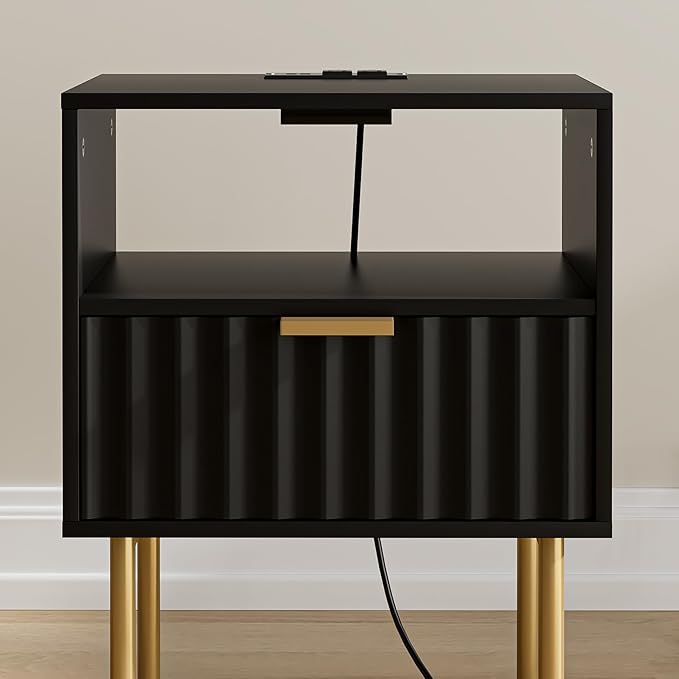 Masupu Nightstand with Charging Station, Mid-Century Modern Bedside Table with - Image 5