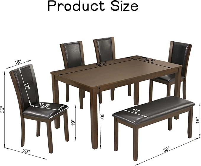 Dining Table Set for 5, 6-Piece Kitchen Table & Chairs Set - Image 3