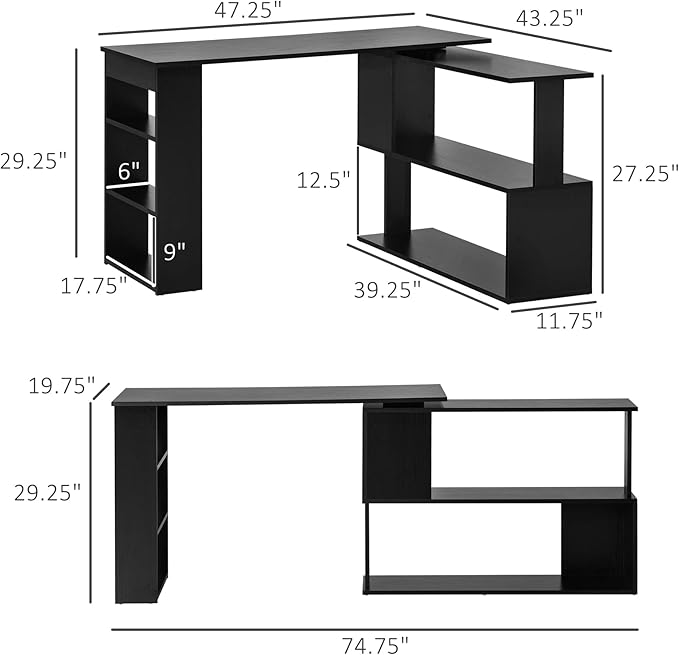 HOMCOM L Shaped Desk, Corner Computer Desk, 360 Degree Rotating Home Office Desk - Image 3